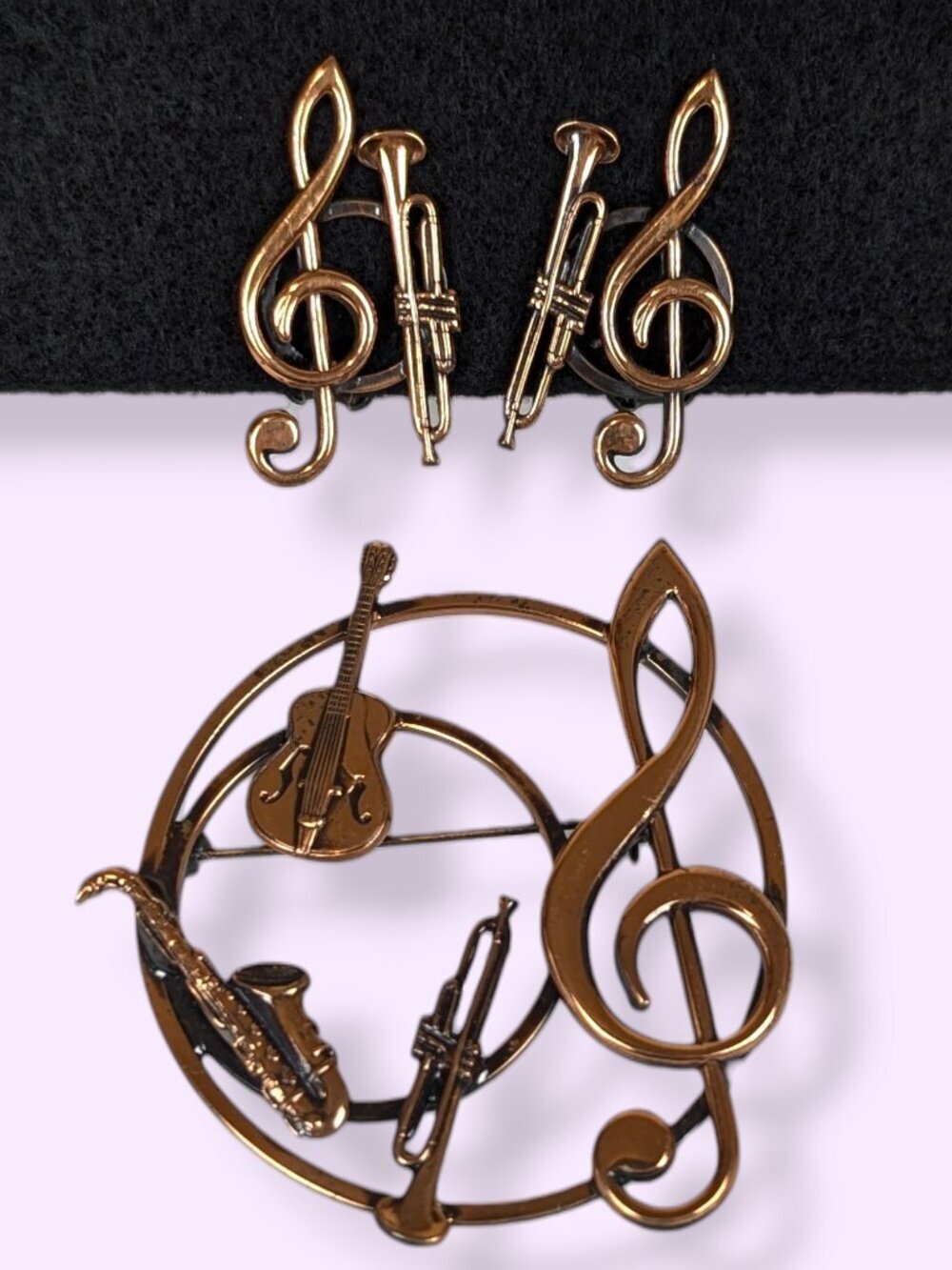 Vintage Copper Tone Musical Demi Parure